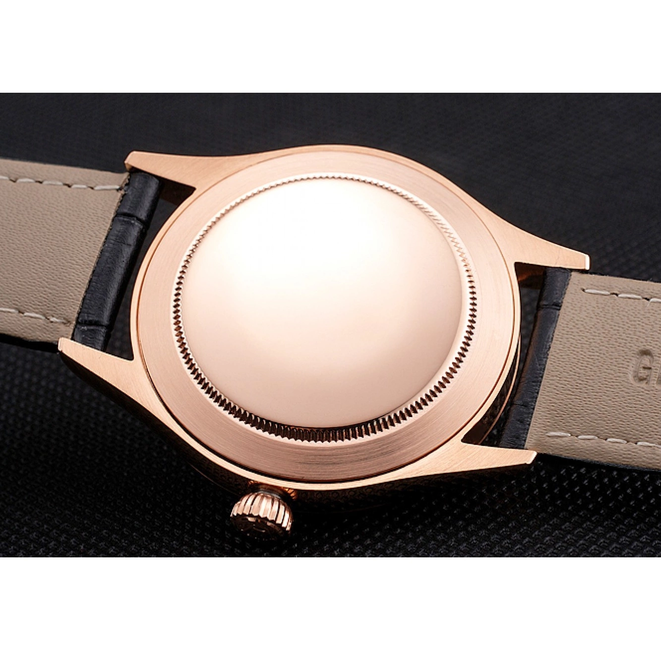 AAA replica watch Black Datejust Case Rose Black Swiss Leather Rolex Gold Dial Strap 0603